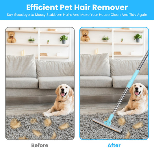 Adjustable pet hair remover with 54 in telescopic rod