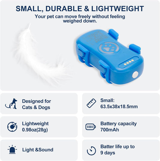 Anti-lost pet tracker with flashing light and alarm