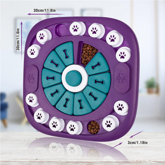 Sliding dog enrichment puzzle with 24 treat compartments