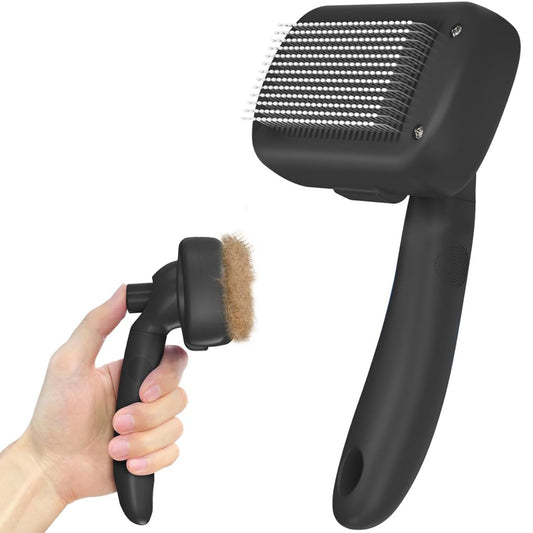 Self-cleaning deshedding slicker brush for dogs and cats