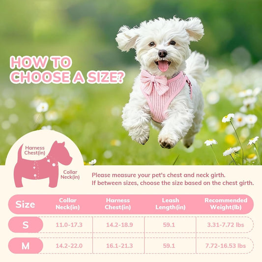 Breathable cotton no-pull puppy harness with bowtie