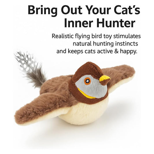 Motion-activated sparrow plush toy for indoor cats