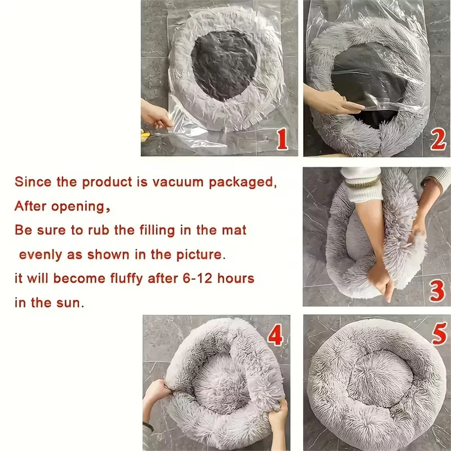 Calming Donut Bed — Anti-Anxiety Faux-Fur Nest Bed for Dogs & Cats