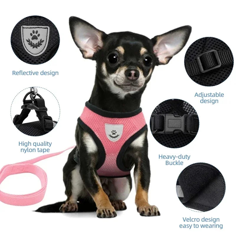 Adjustable Mesh Dog & Cat Harness — No-Choke Walking Vest for Puppies & Small Pets