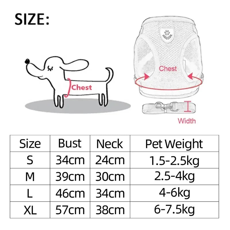 Adjustable Mesh Dog & Cat Harness — No-Choke Walking Vest for Puppies & Small Pets