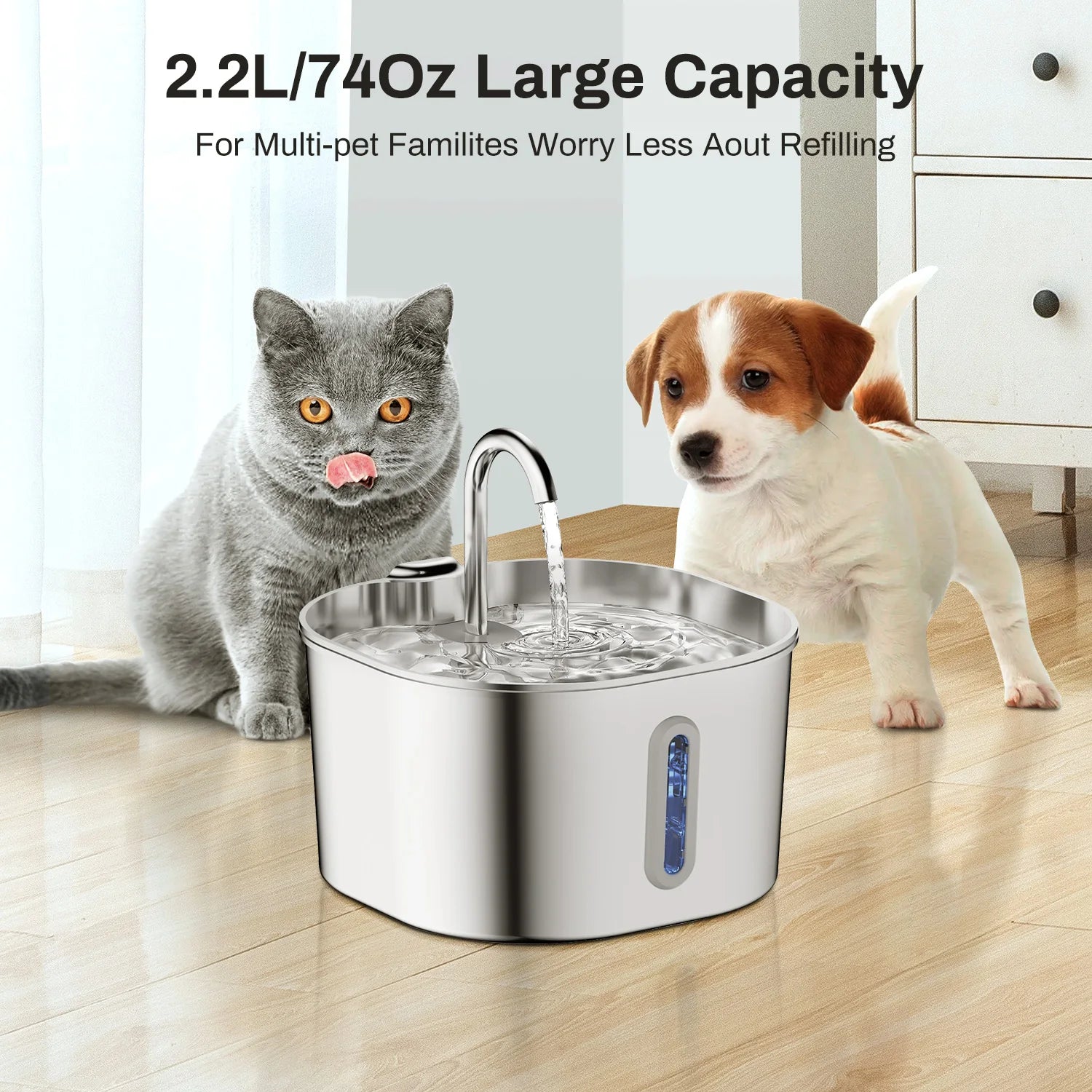 PureFlow cat water fountain 2.2L stainless steel