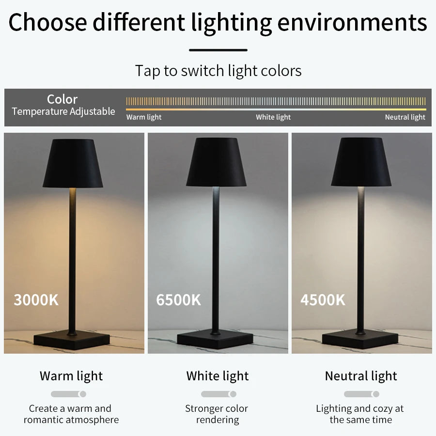Dimmable Wireless LED Desk Lamp - Touch Control, Rechargeable