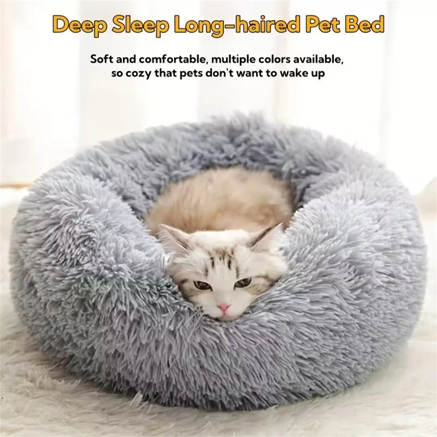 Calming faux-fur donut bed for dogs and cats