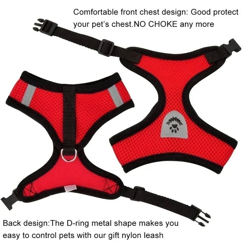 Adjustable Mesh Dog & Cat Harness — No-Choke Walking Vest for Puppies & Small Pets