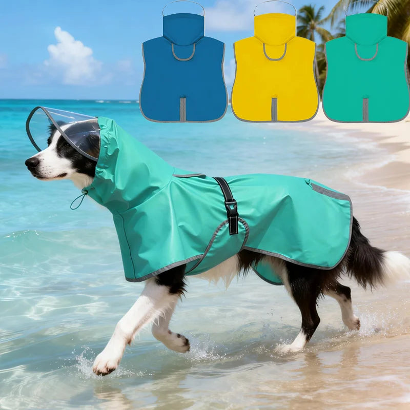 Hooded reflective waterproof dog raincoat