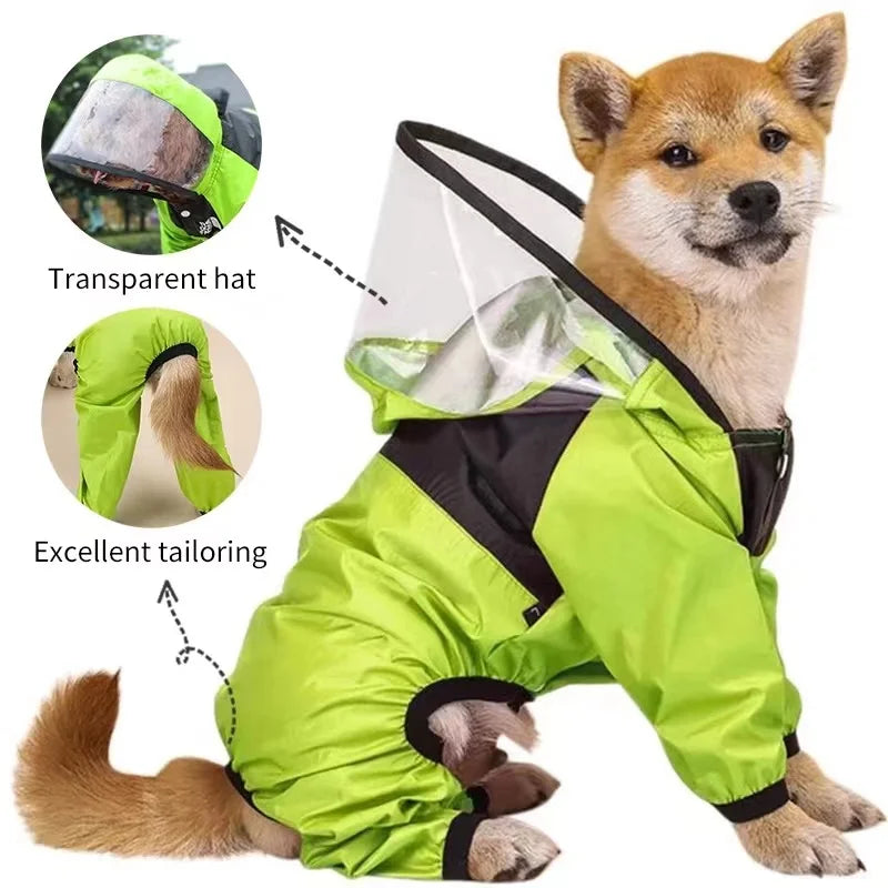 Waterproof Dog Rain Jacket — Full-Body Hooded Raincoat for Dogs (XS–4XL)