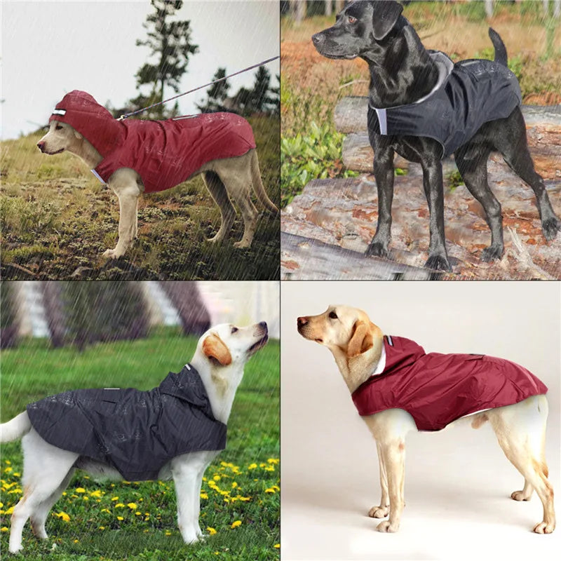Hooded Dog Raincoat — Waterproof Rain Jacket with Reflective Strip, All Sizes