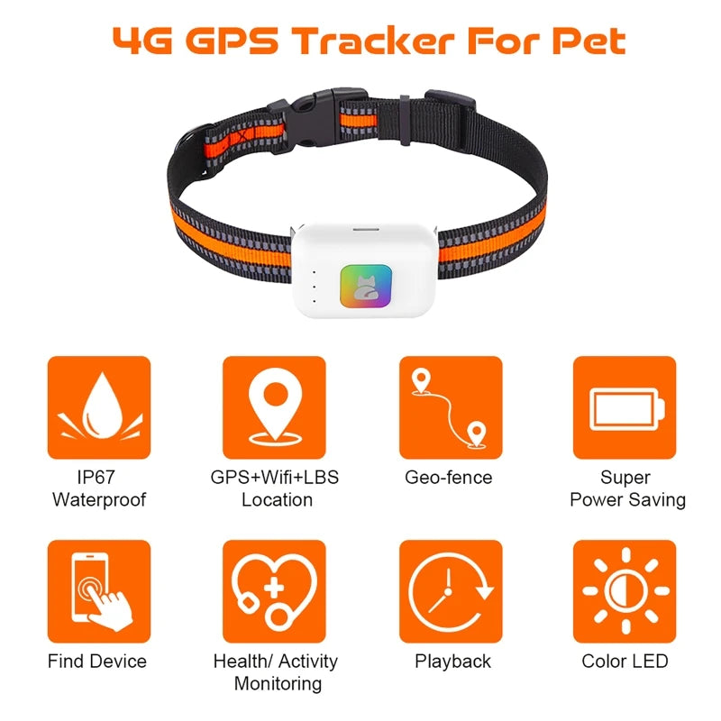 GPS pet tracker collar with LED for dogs and cats
