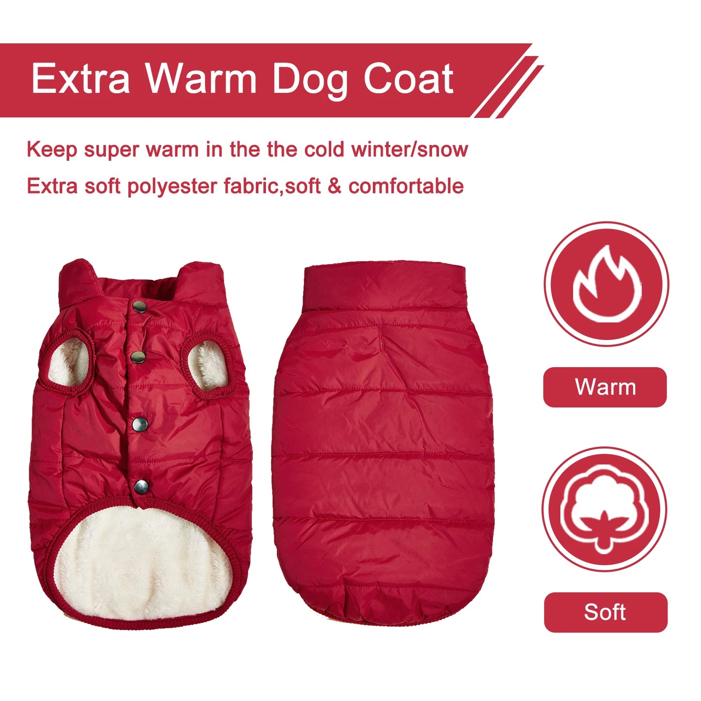 Padded Winter Dog Coat — Warm Cotton Jacket for Small to Large Dogs