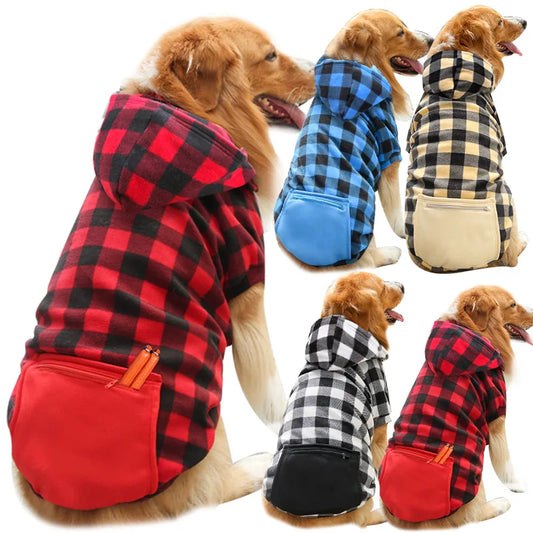 Reversible plaid fleece dog winter coat