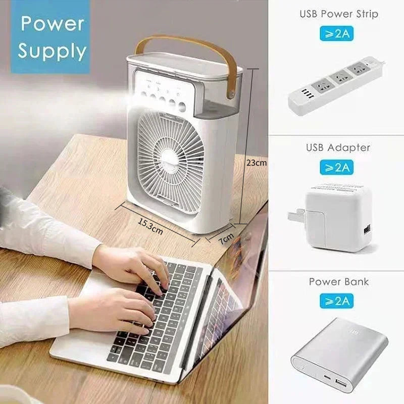 3-in-1 Portable Air Cooler Fan, Humidifier & Night Light
