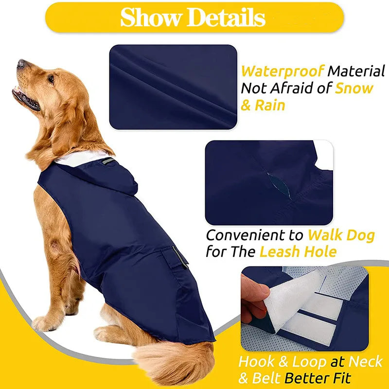 Hooded Dog Raincoat — Waterproof Rain Jacket with Reflective Strip, All Sizes