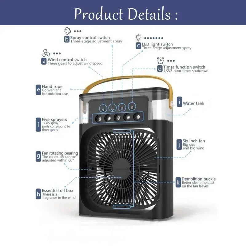3-in-1 Portable Air Cooler Fan, Humidifier & Night Light