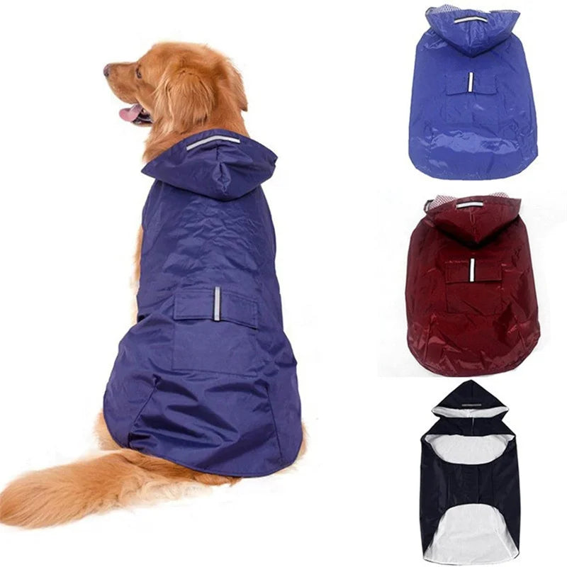 Hooded waterproof dog raincoat with reflective strip