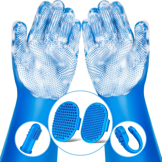 6-piece dog bath and grooming kit with gloves and brushes