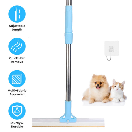 Telescopic pet hair rake for carpet, rugs and couches